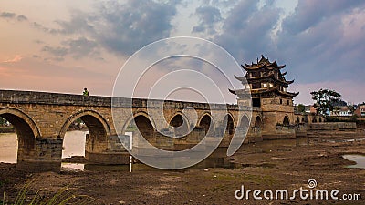 Triditonal Chinese Bridge at sunset