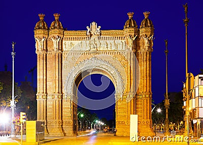 Triumphal Arch In Summer Night. Barcelona Sto