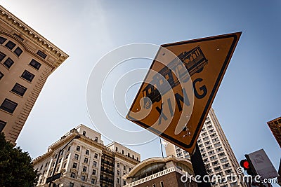 Trolley crossing street sign in San Francisco