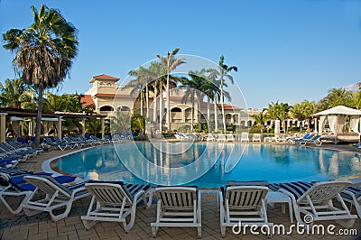 Tropical resort swimming pool area