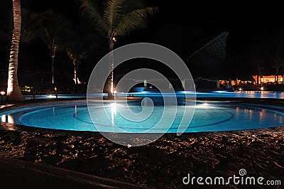 Tropical Resort Swimming Pool at Night