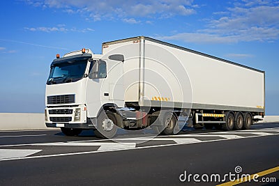 Truck with big white trailer