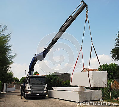 Truck Delivering Wood Packages