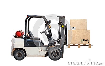 Truck lift with cardboard cargo boxes