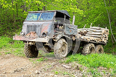 Truck loaded with logs