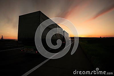 Truck at sunset highway