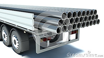 Truck transporting pipe. on a white background