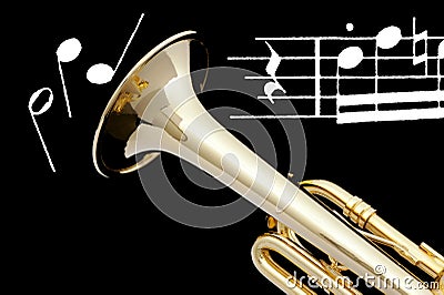 Trumpet and sheet of music.