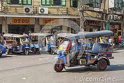 Tuk tuk taxis in bangkok thailand