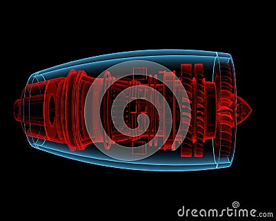 Turbo jet engine (3D xray red and blue transparent)