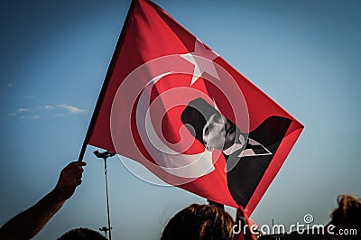 Turkish Flag With Ataturk On Gassed Man Festival