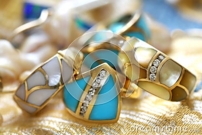 Turquoise and mother of perl rings