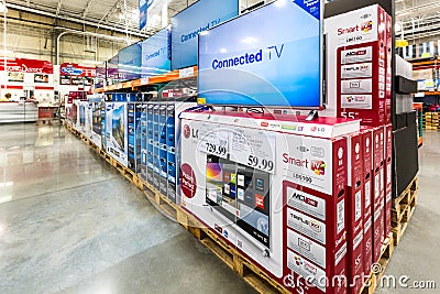 TV aisle in a Costco store