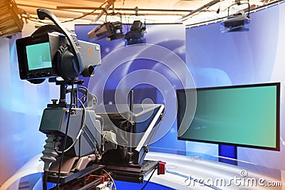 TV NEWS studio with camera and lights