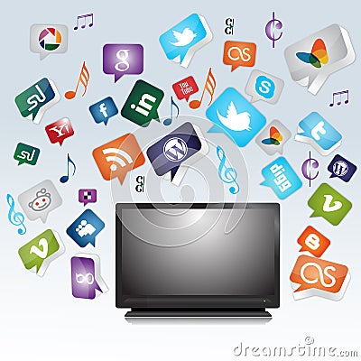 Tv with websites and socialnetwork logos