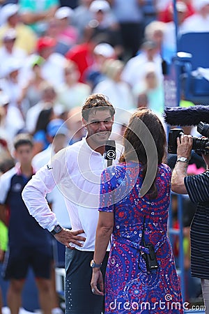 Twelve times Grand Slam champion Rafael Nadal during interview after his win in third round match at US Open 2013