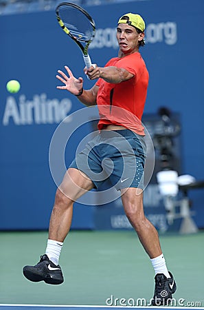 Twelve times Grand Slam champion Rafael Nadal practices for US Open 2013 at Arthur Ashe Stadium