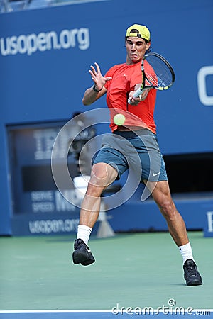 Twelve times Grand Slam champion Rafael Nadal practices for US Open 2013 at Arthur Ashe Stadium