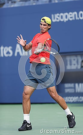 Twelve times Grand Slam champion Rafael Nadal practices for US Open 2013 at Arthur Ashe Stadium