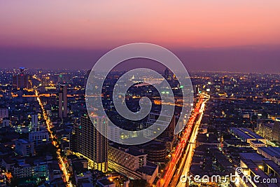 Twilight and Chao Phraya River and City View , Bangkok in Th