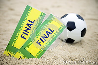 Two Brazil Final Tickets Football Soccer Ball Beach