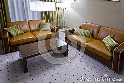 Two Brown Leather Sofas In Living Room Stock Images - Image: 21337264