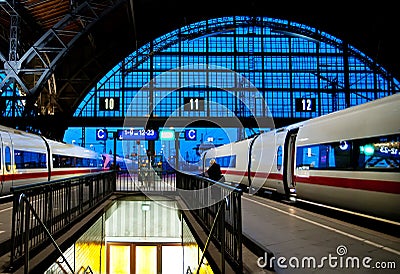 Two bullet trains at Leipzig train station