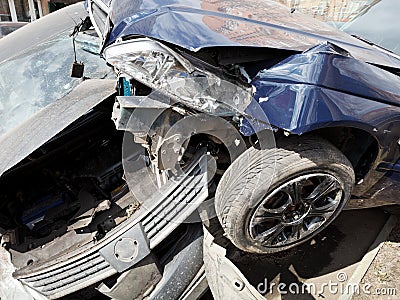 Two cars during road accident