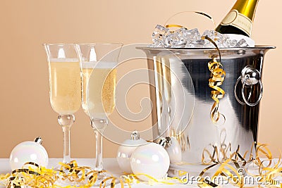Two Champagne flutes and ice bucket