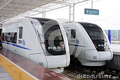 Two Chinese CRH fast trains