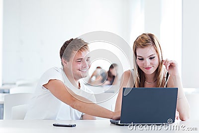 Two college students having fun studying together