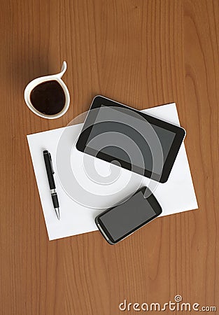 Two Displays with Office Equipment on the Table