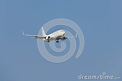 Two engines aircraft prepares for landing