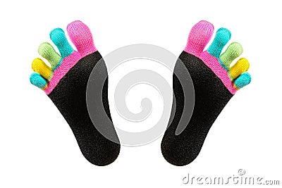 Two feet in happy socks with toes