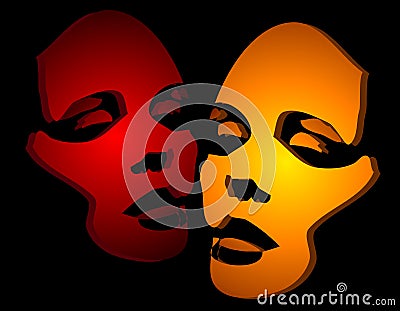 Two Female Face Mask Silhouettes on Black