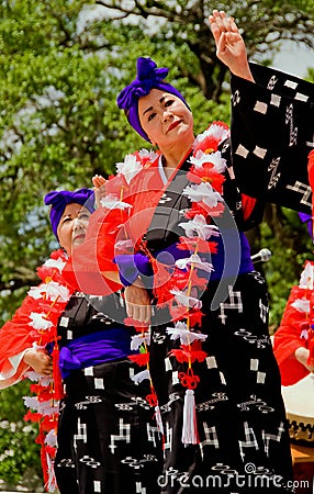 Two female Japanese folk dancers