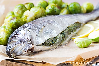 Two fish, rainbow trout stuffed with green herb sauce, Brussels