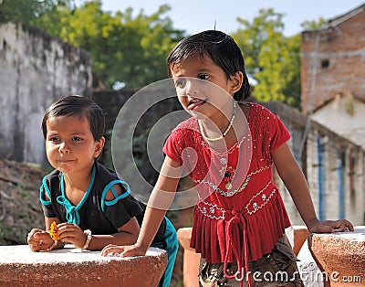 Two girls in real Indian village