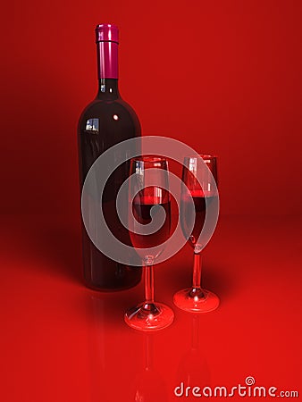 Two glasses and bottle of wine