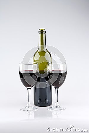 Two Glasses of Red Wine Bottle