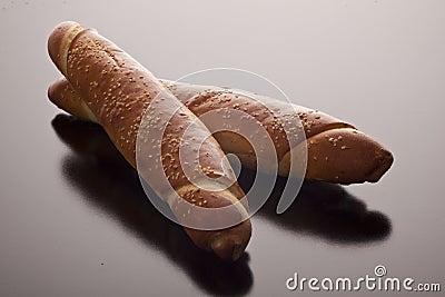 Two golden French baguettes