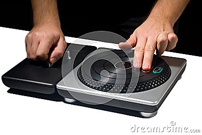 Two hands on DJ Turntable Game