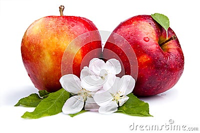 Two Juicy Red Apple and flowers