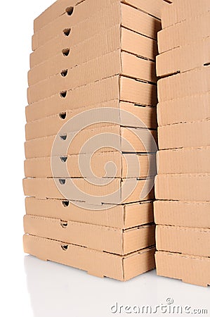 Two Large Stacks of Pizza Boxes