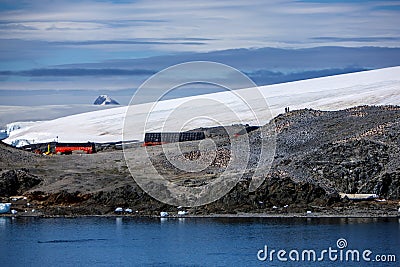 Two men in Antarctica research base station