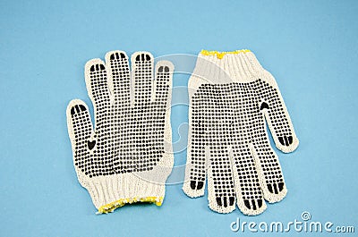 Two protective glove on azure background