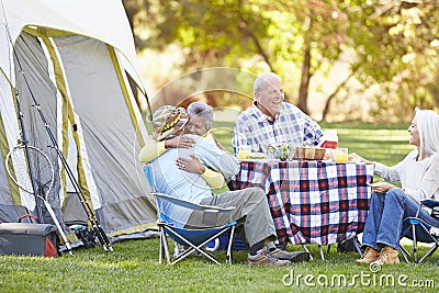 Two Senior Couples Enjoying Camping Holiday