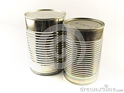 two-shiny-food-tin-cans-white-background