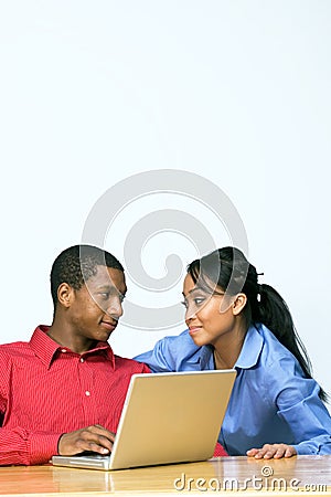 Two Teens With Laptop Computer - Horizontal