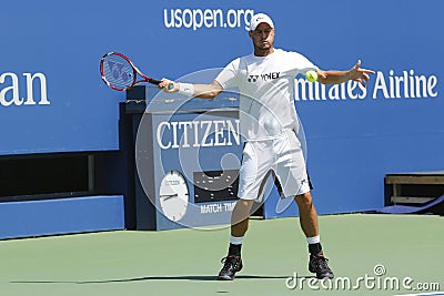 Two times Grand Slam Champion Lleyton Hewitt practices for US Open 2014 at Arthur Ashe Stadium